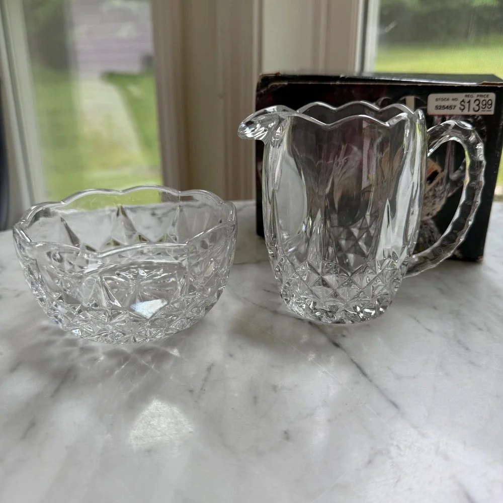 NEW VTG Crystal Creamer and Sugar Bowl Set Elegant Yugoslavia 24% Lead Crystal